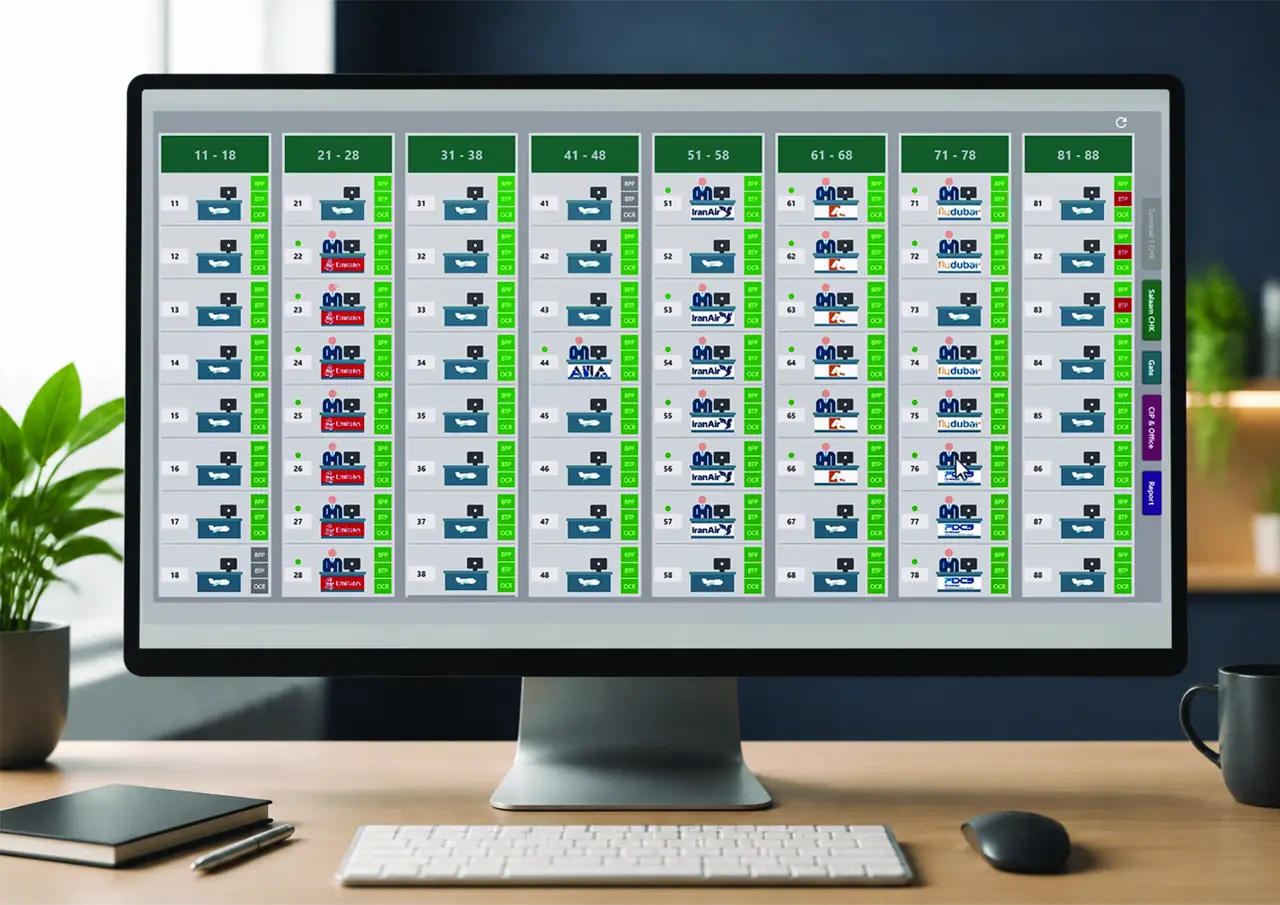 Arvin CUPPS interface showing airline allocation across check-in counters